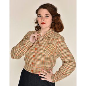 Red and Tan Blazer with Notched Lapels and Wool Blend